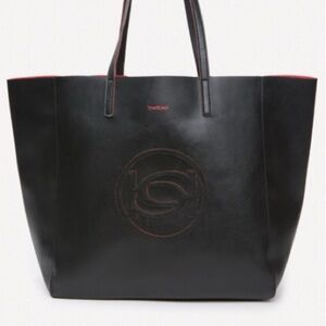 Bebe Black Faux Leather Tote Bag Red Interior Logo Large Shoulder Handbag